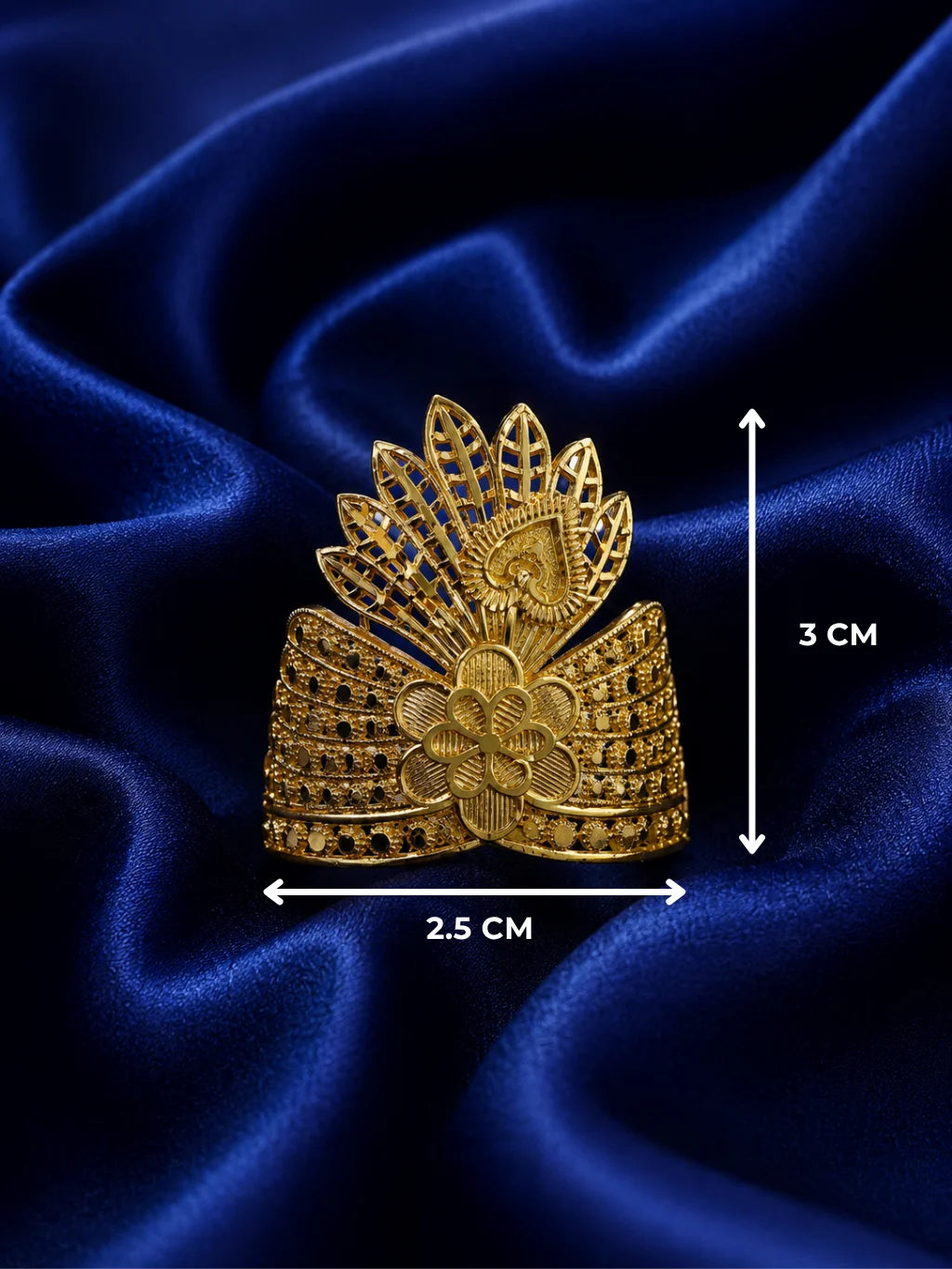 Gold-plated peacock mukut crown for deity with elegant peacock-inspired design