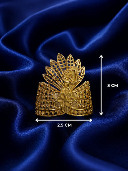 Gold-plated peacock mukut crown for deity with elegant peacock-inspired design