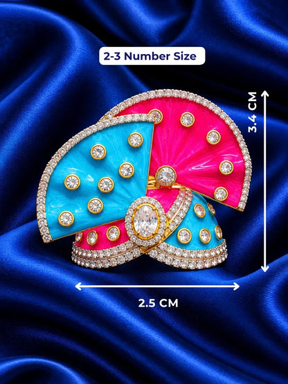 Shop Rang Mahal AD Mukut for Deity with vibrant royal-inspired artistry and sparkling AD work. A beautiful crown for Laddu Gopal and festive shringar.
