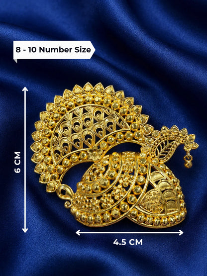 Adorn your deity with the Mayur Raj Gold Plated Mukut, featuring an elegant peacock-inspired design for royal and beautiful divine shringar.