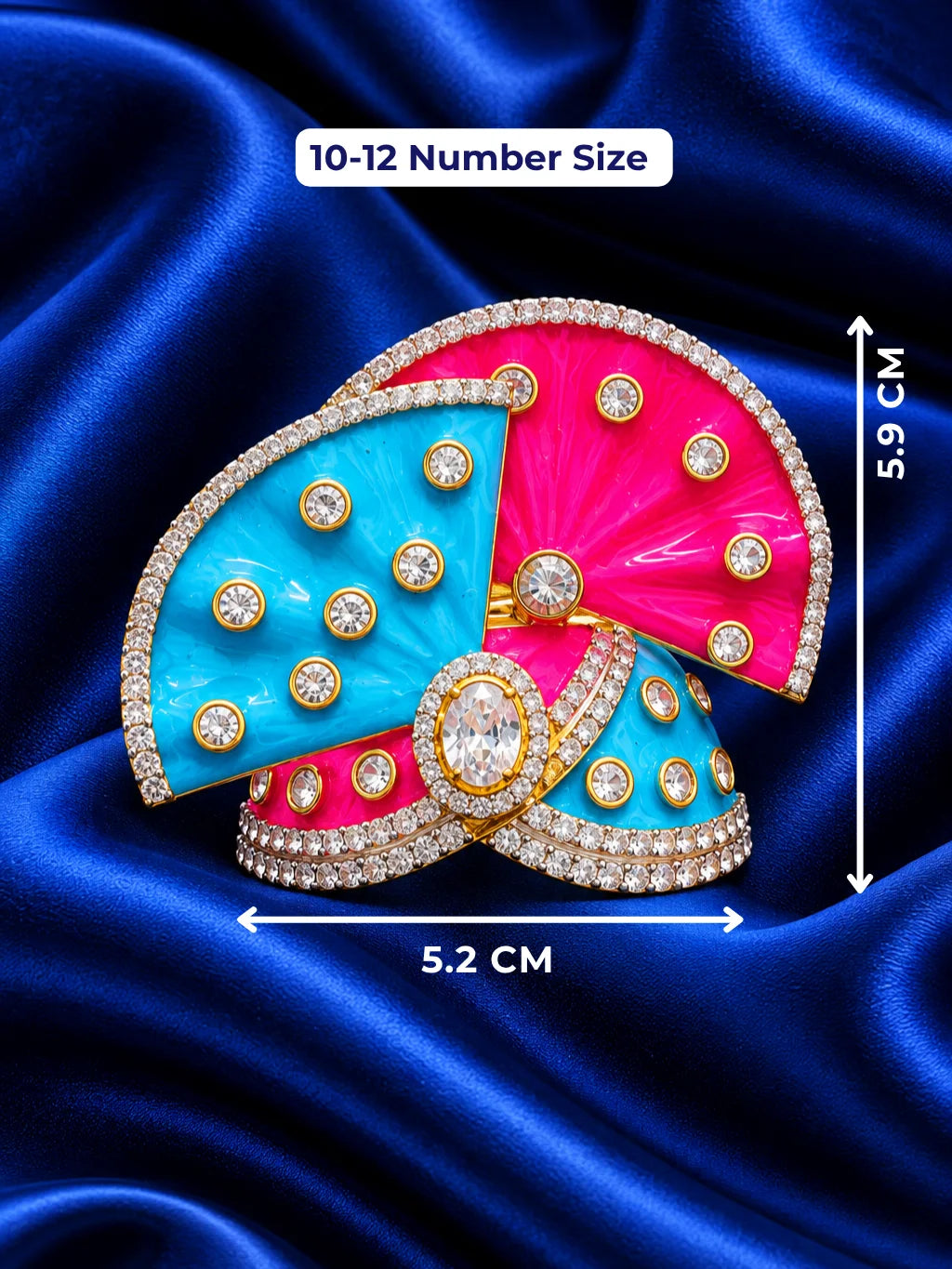 Shop Rang Mahal AD Mukut for Deity with vibrant royal-inspired artistry and sparkling AD work. A beautiful crown for Laddu Gopal and festive shringar.
