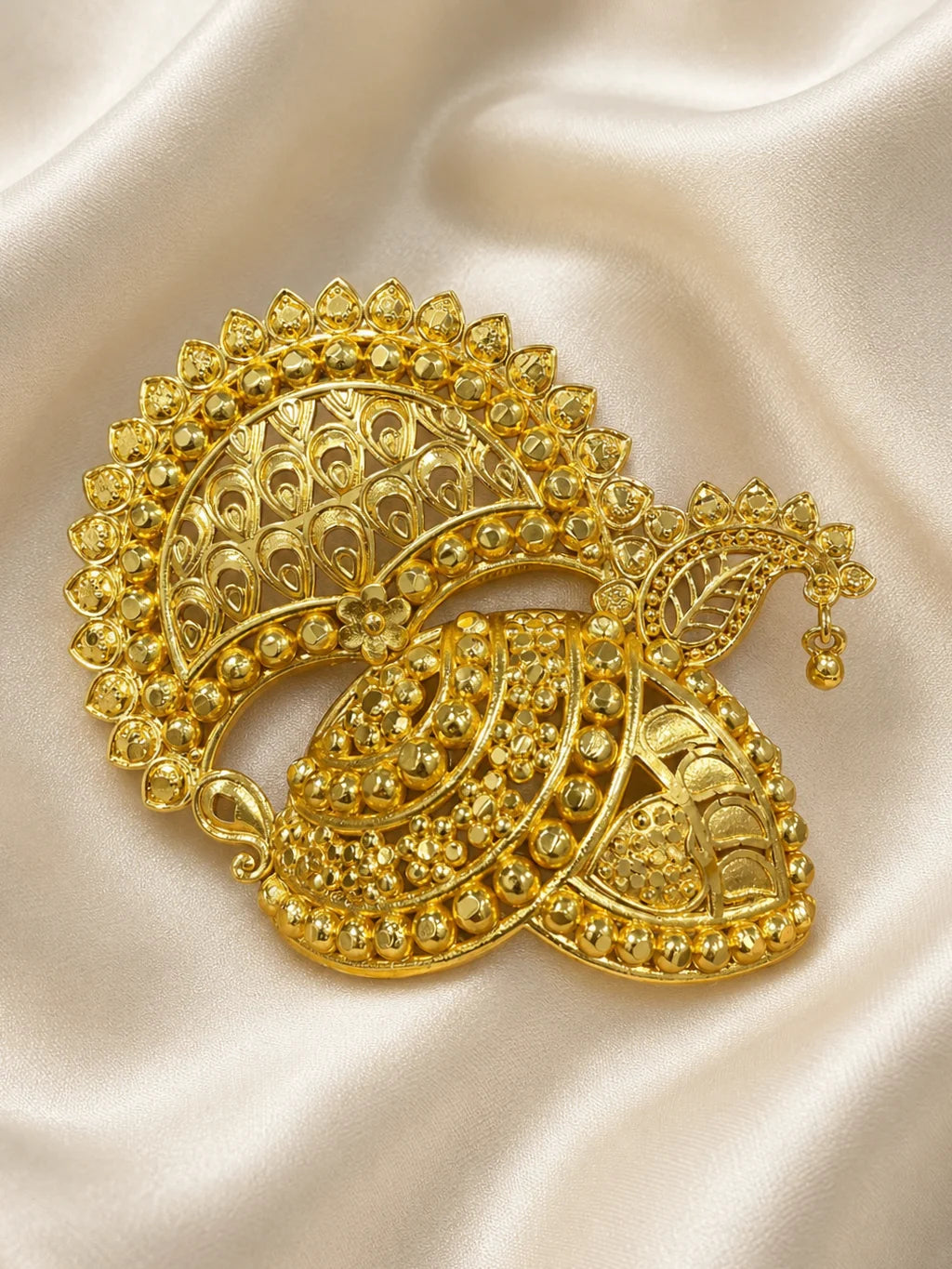 Adorn your deity with the Mayur Raj Gold Plated Mukut, featuring an elegant peacock-inspired design for royal and beautiful divine shringar.