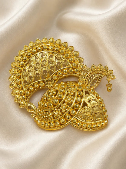 Adorn your deity with the Mayur Raj Gold Plated Mukut, featuring an elegant peacock-inspired design for royal and beautiful divine shringar.