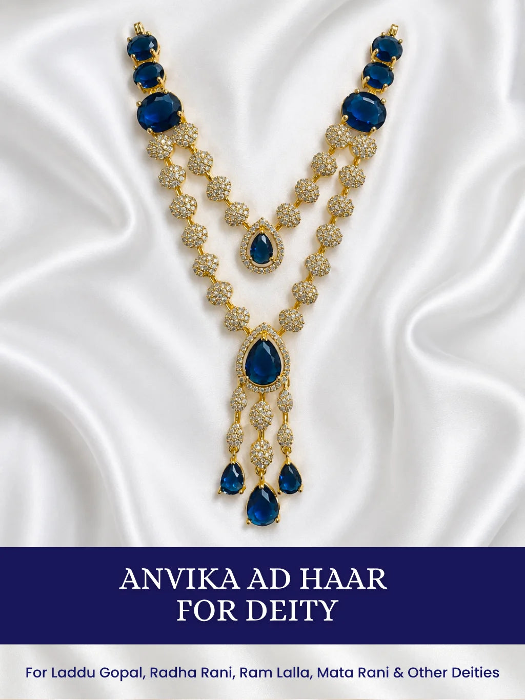 Anvika AD Haar for Deity, adorned with sparkling AD stones to bring refined elegance and radiant beauty to daily and festive shringar.
