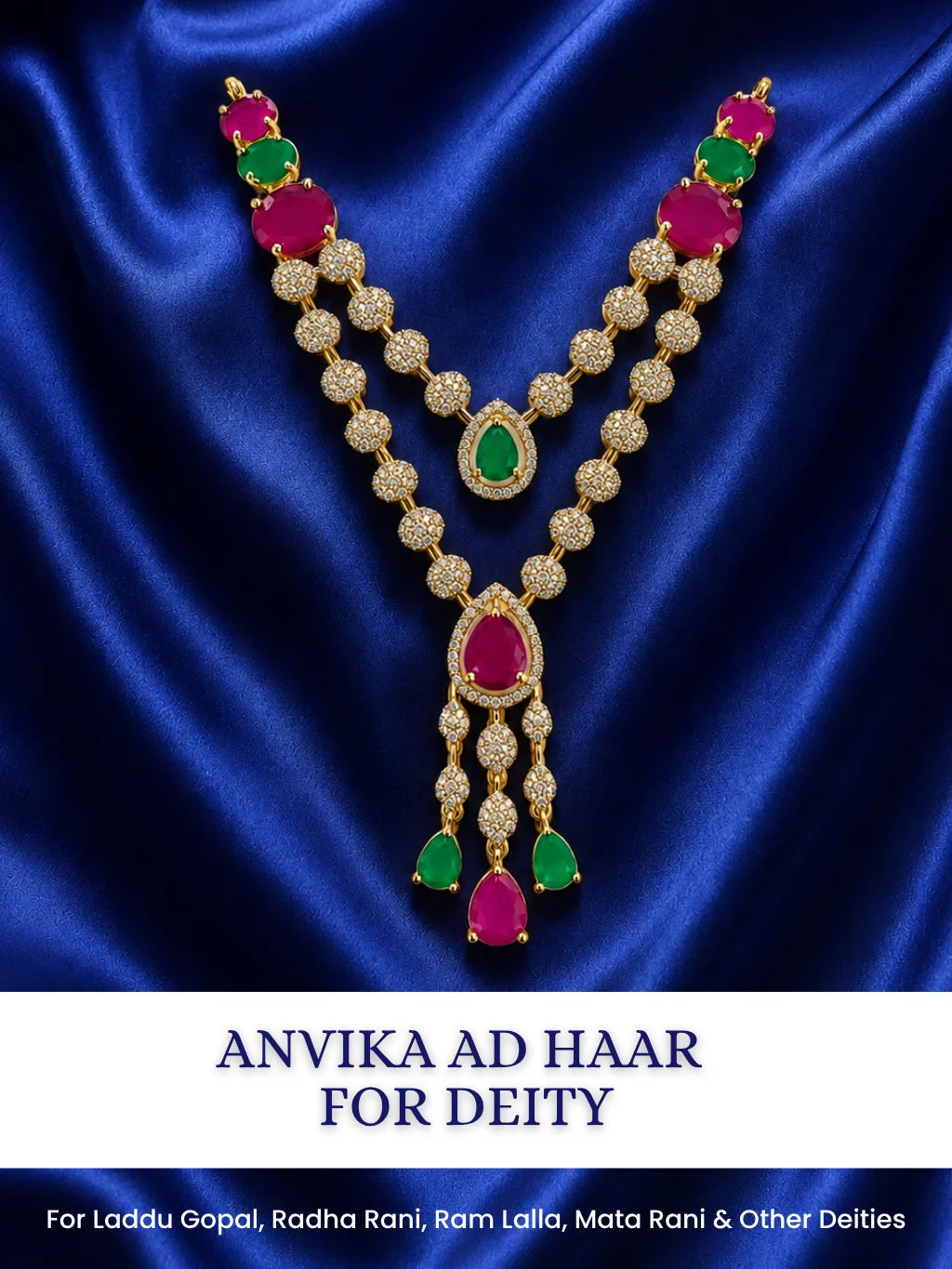 Anvika AD Haar for Deity, adorned with sparkling AD stones to bring refined elegance and radiant beauty to daily and festive shringar.
