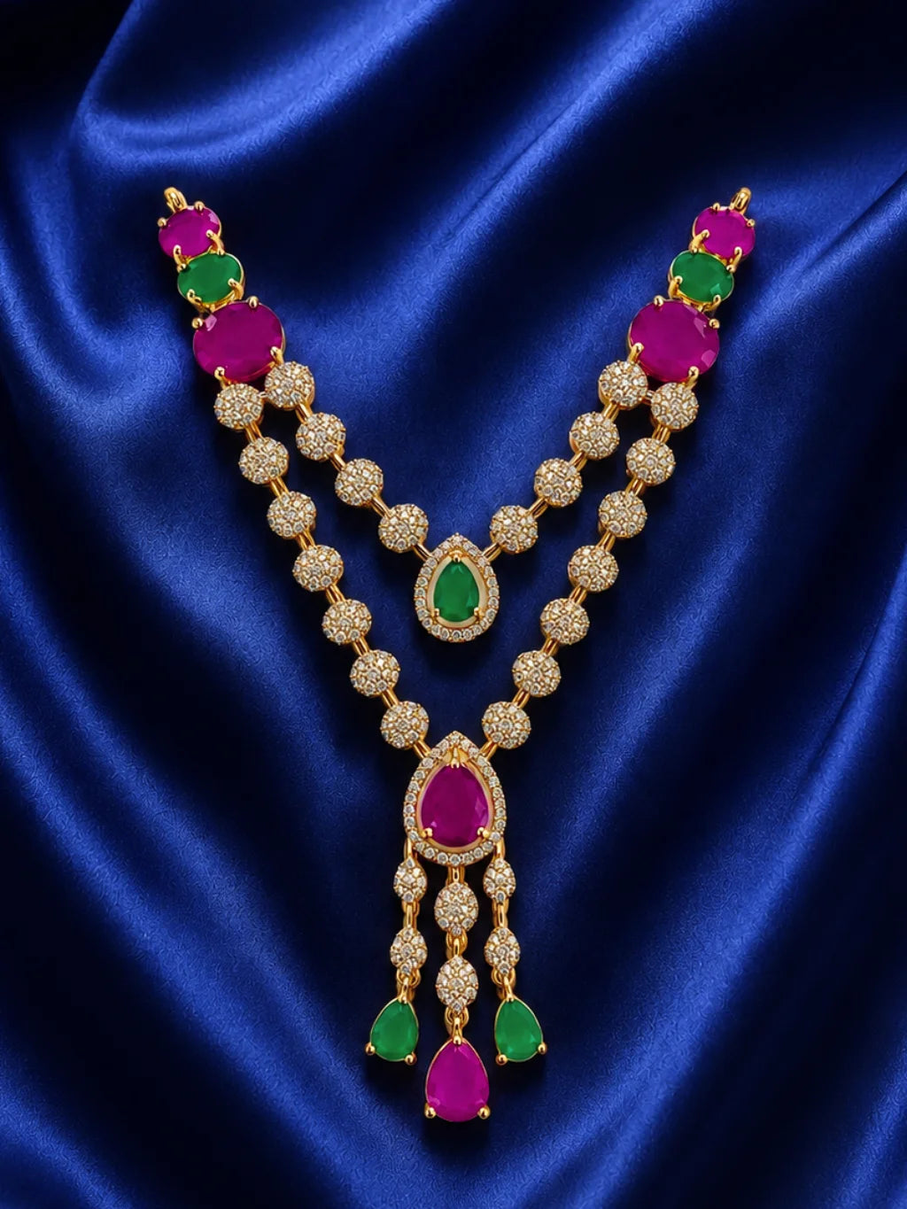 Anvika AD Haar for Deity, adorned with sparkling AD stones to bring refined elegance and radiant beauty to daily and festive shringar.
