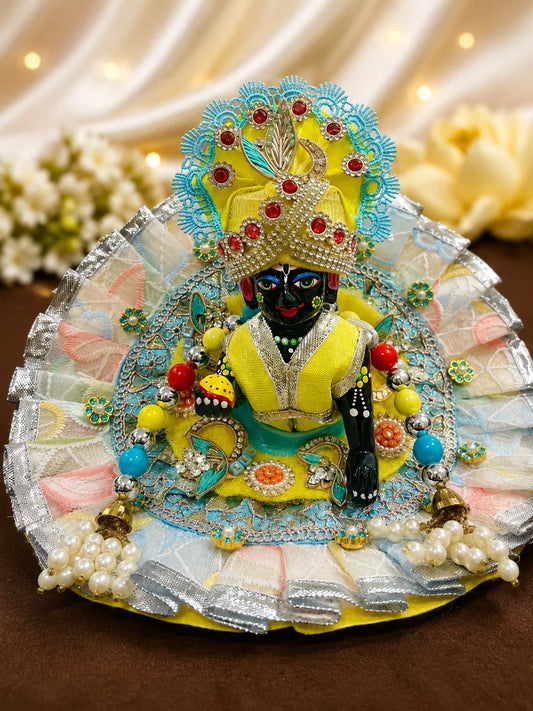 Aqua Lemon Poshak for Laddu Gopal featuring a refreshing aqua blue and lemon yellow dual-tone design