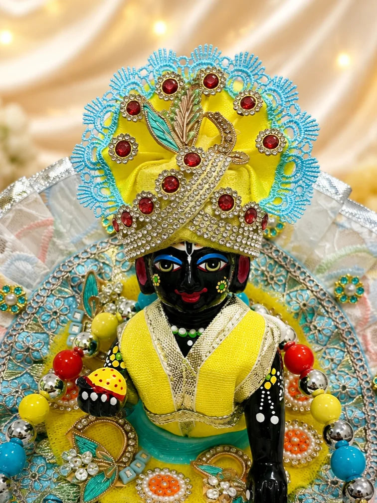Aqua Lemon Poshak for Laddu Gopal featuring a refreshing aqua blue and lemon yellow dual-tone design