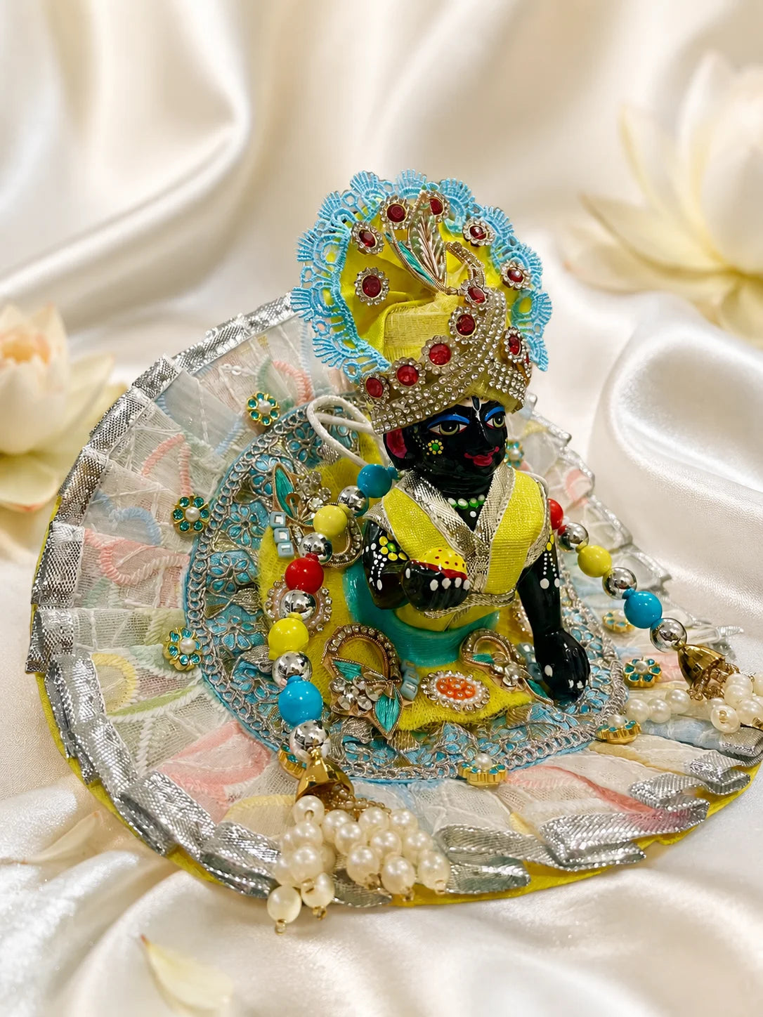 Aqua Lemon Poshak for Laddu Gopal featuring a refreshing aqua blue and lemon yellow dual-tone design