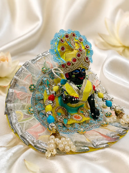 Aqua Lemon Poshak for Laddu Gopal featuring a refreshing aqua blue and lemon yellow dual-tone design