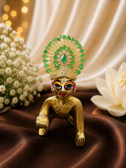 Aura AD Stone Mukut for Laddu Gopal with sparkling American diamond stone work