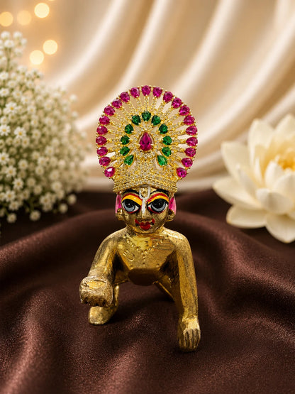 Aura AD Stone Mukut for Laddu Gopal with sparkling American diamond stone work