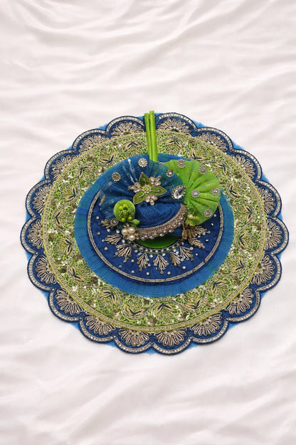 Blue & green Laddu Gopal dress with pagdi and patka royal shringar