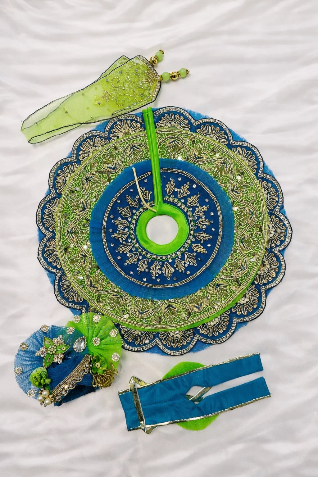 Blue & green Laddu Gopal dress with pagdi and patka royal shringar