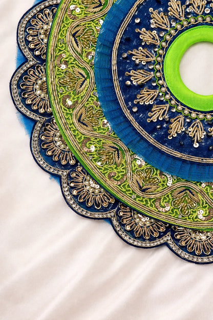 Blue & green Laddu Gopal dress with pagdi and patka royal shringar