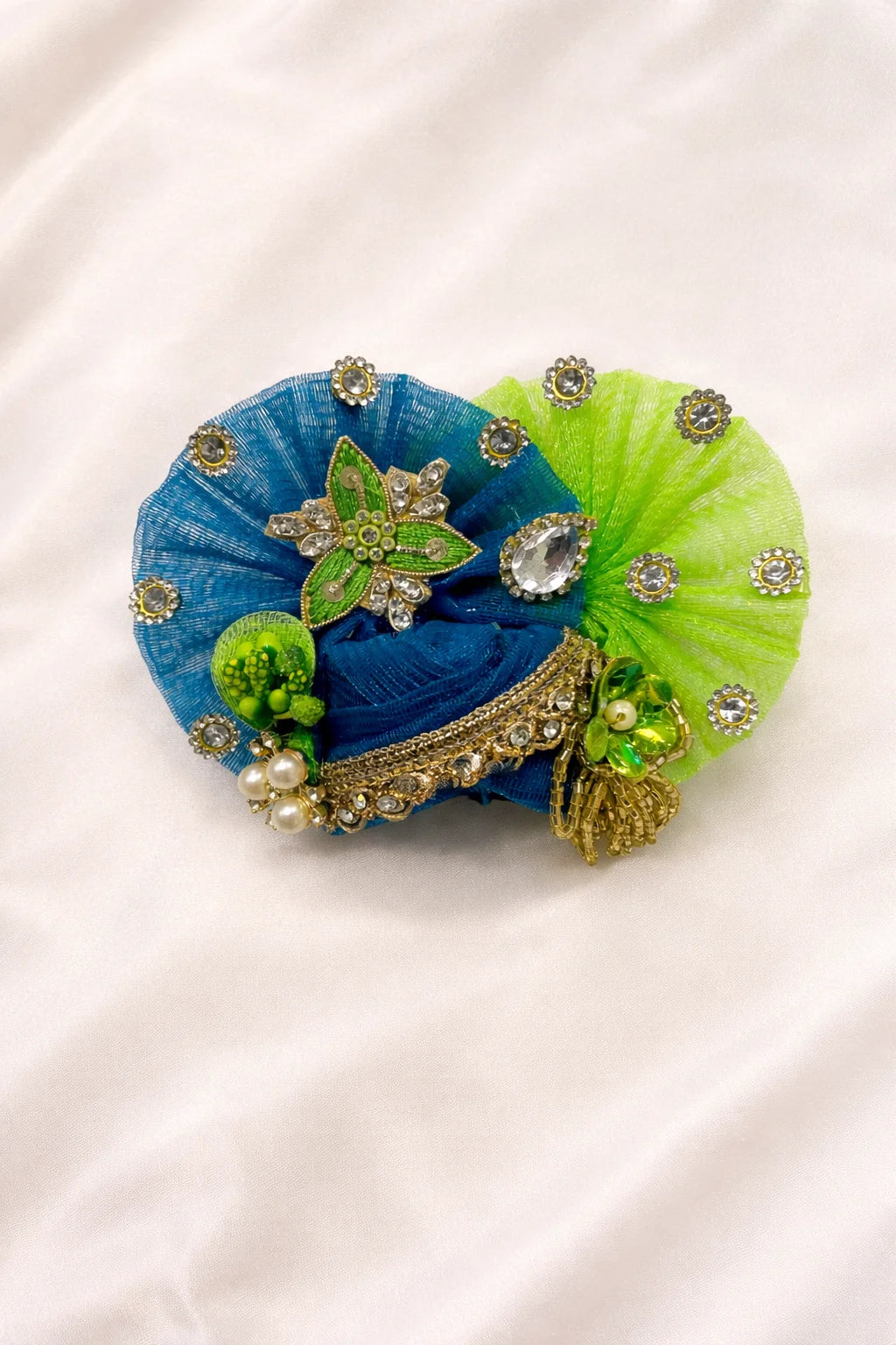 Blue & green Laddu Gopal dress with pagdi and patka royal shringar