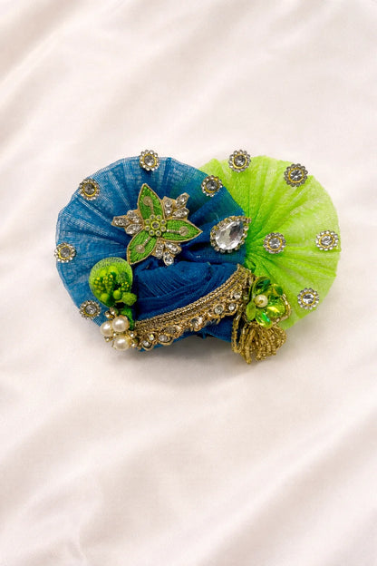 Blue & green Laddu Gopal dress with pagdi and patka royal shringar
