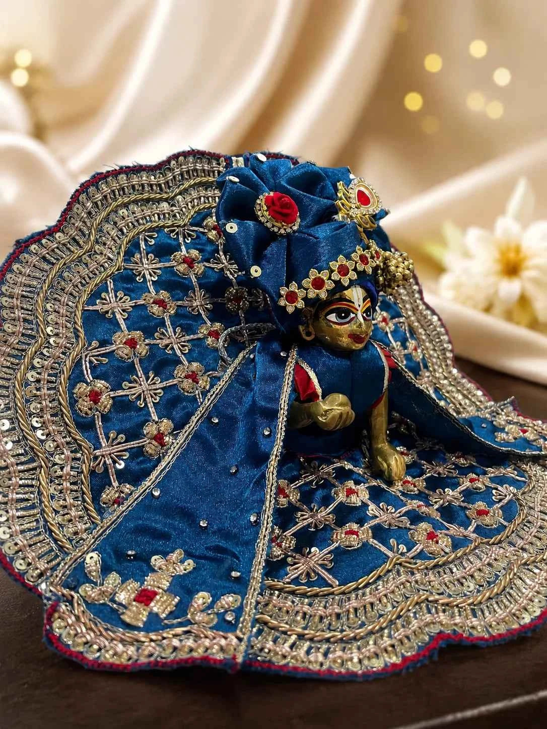 Blue Silk Laddu Gopal Dress with Pagdi