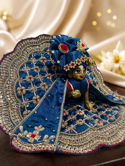 Blue Silk Laddu Gopal Dress with Pagdi
