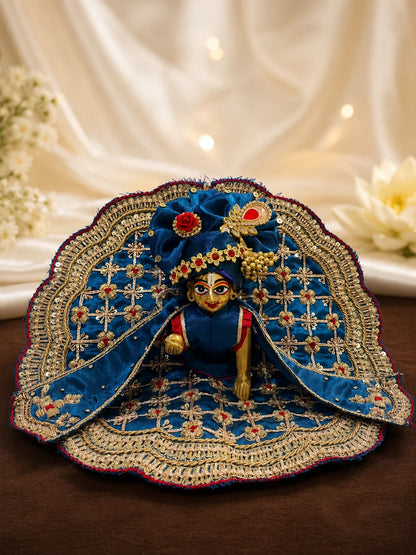 Blue Silk Laddu Gopal Dress with Pagdi
