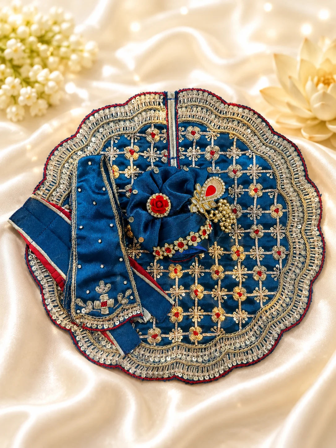 Royal Blue Kanha Ji Festive Dress with Heavy Scalloped Lace Border Shringar Look