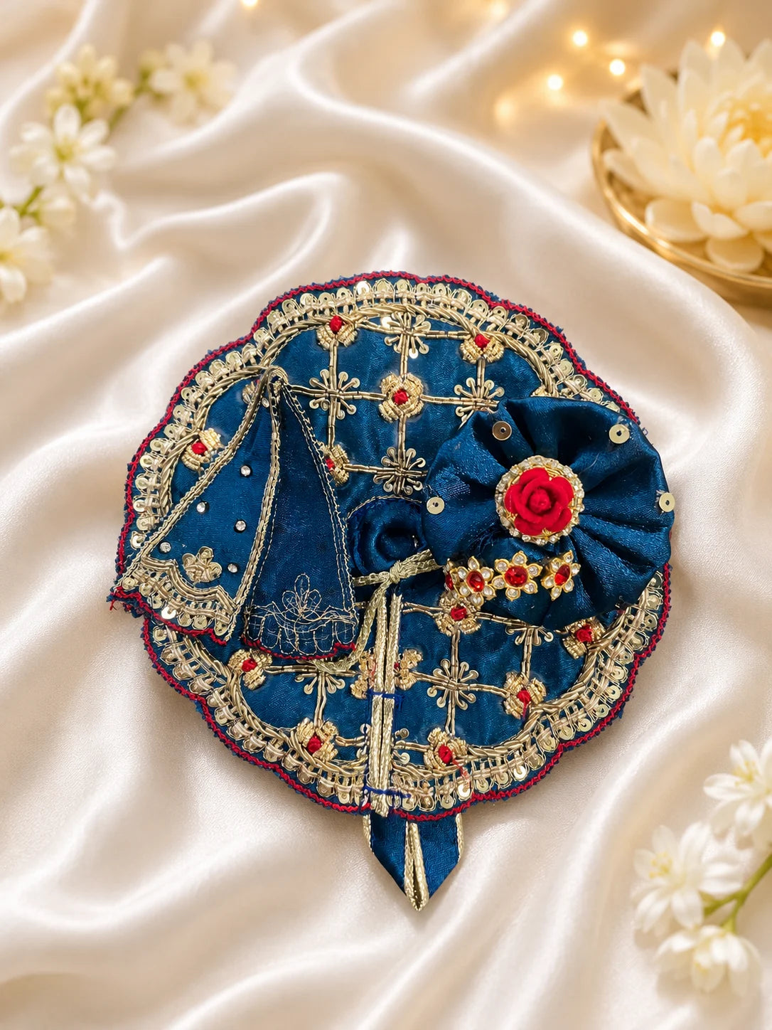 Royal Blue Kanha Ji Festive Dress with Heavy Scalloped Lace Border Shringar Look