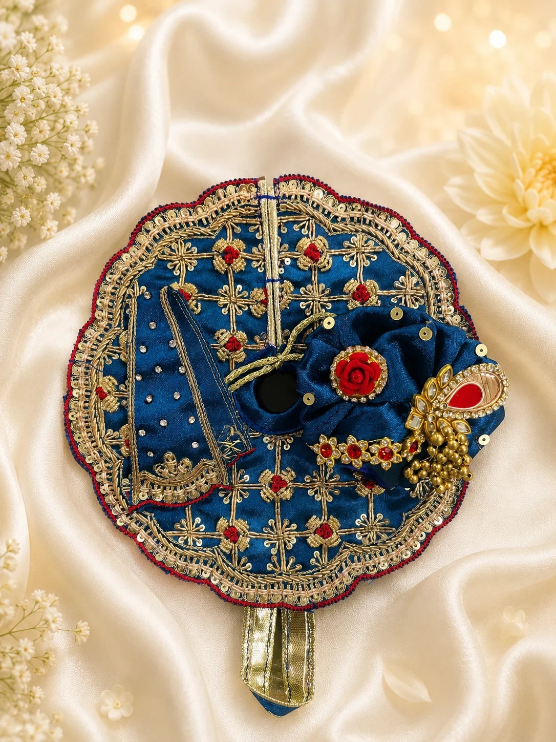 Royal Blue Kanha Ji Festive Dress with Heavy Scalloped Lace Border Shringar Look