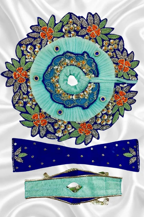 Blue zari work Laddu Gopal dress handcrafted festive shringar poshak