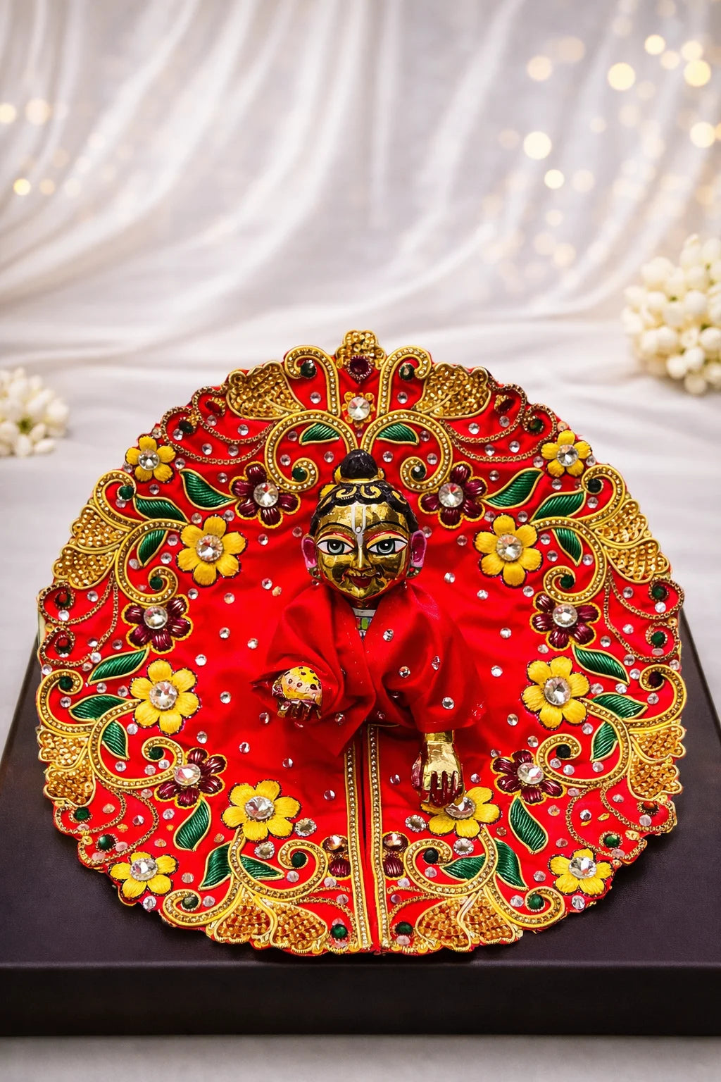 Carrot color stone work Laddu Gopal poshak festive royal shringar