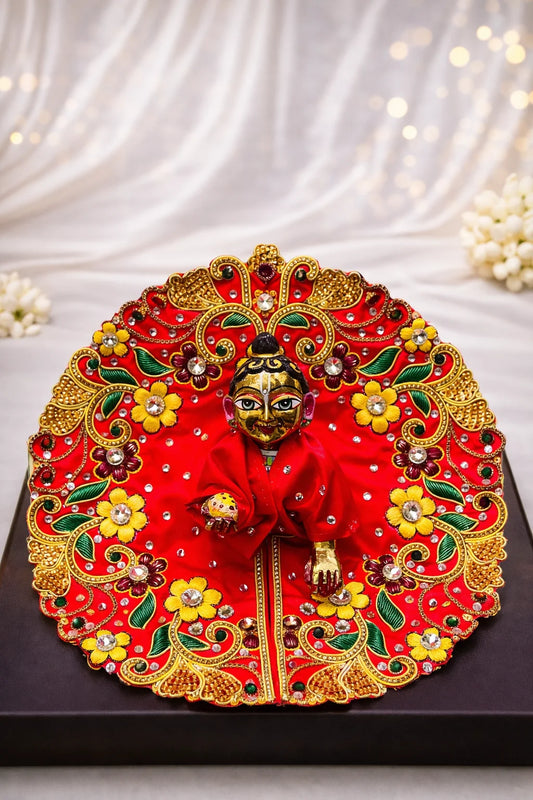 Carrot color stone work Laddu Gopal poshak festive royal shringar