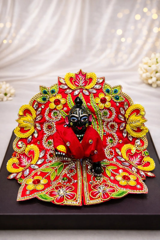 Carrot and yellow stone work Laddu Gopal dress handcrafted festive shringar poshak