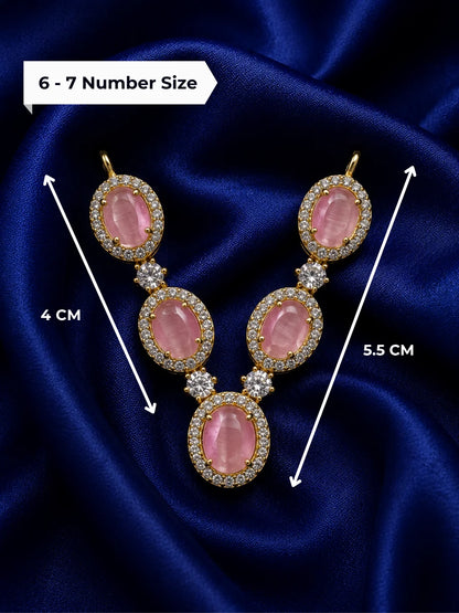 Premium gold touch oval pastel pink gemstone collar necklace with sparkling AD crystals for Laddu Gopal Ji