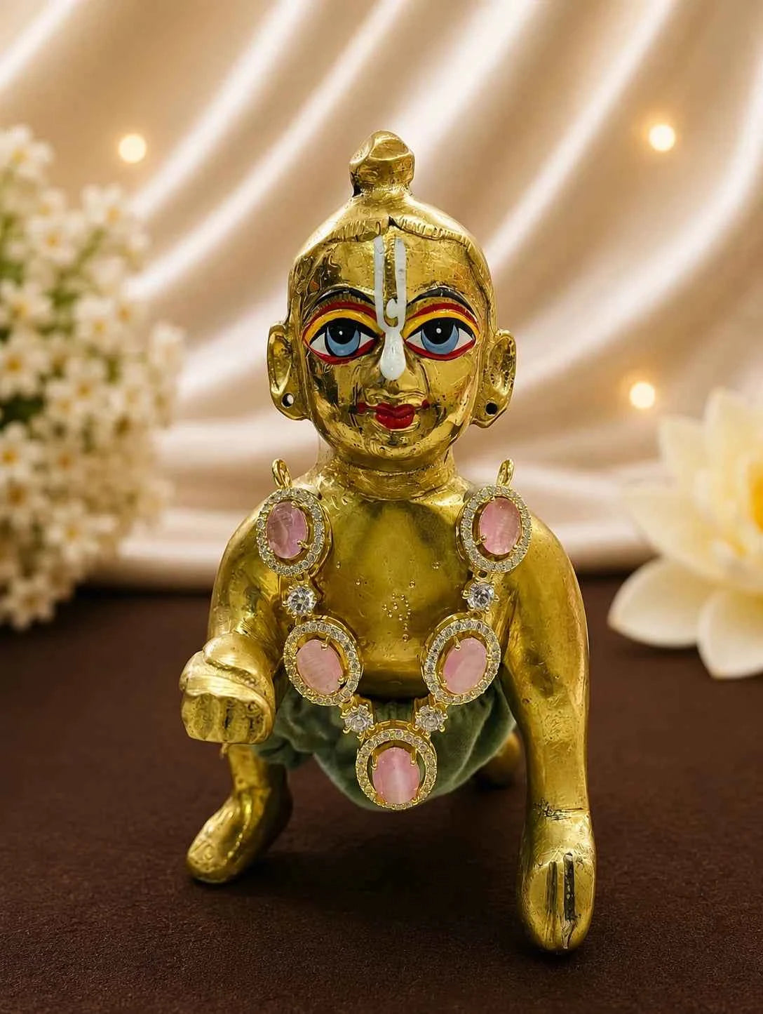 Celestial Oval Gemstone Kanth-Haar for Kanha Ji