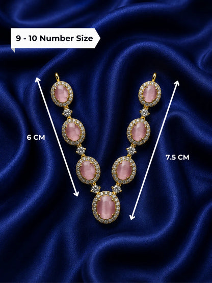Premium gold touch oval pastel pink gemstone collar necklace with sparkling AD crystals for Laddu Gopal Ji