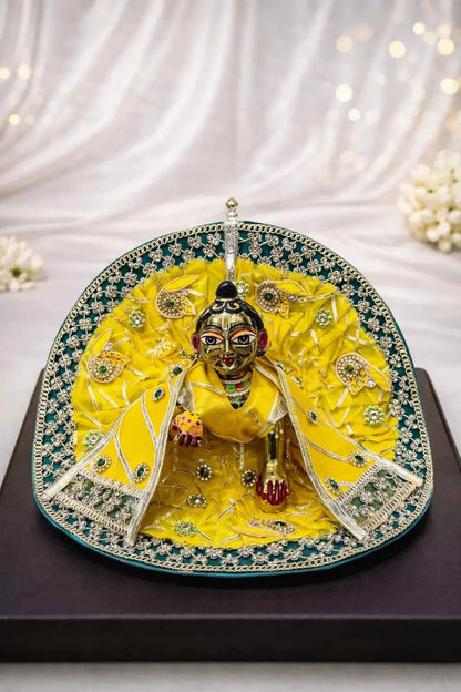 Yellow Green Net Work Laddu Gopal Dress