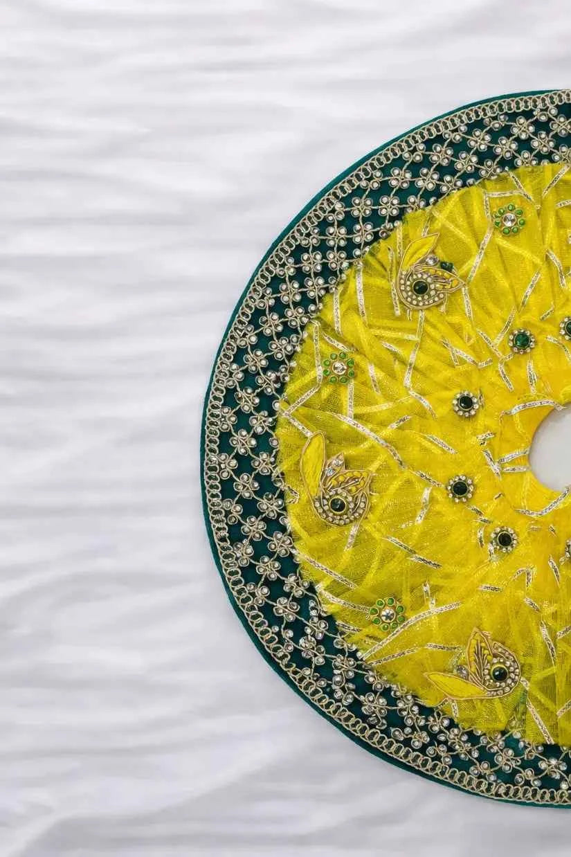 Yellow Green Net Work Laddu Gopal Dress