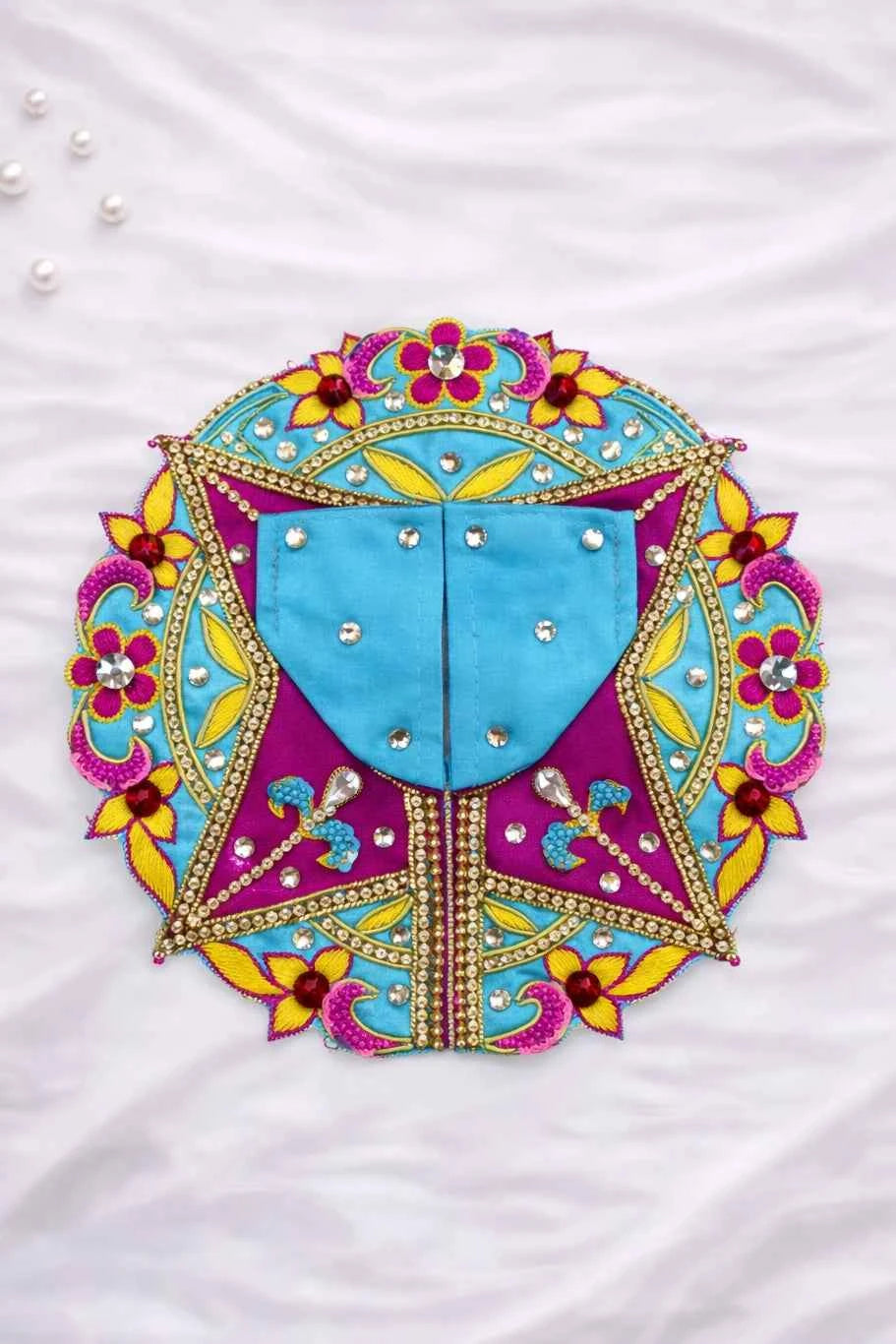 Blue & Magenta Stone Work Laddu Gopal Dress