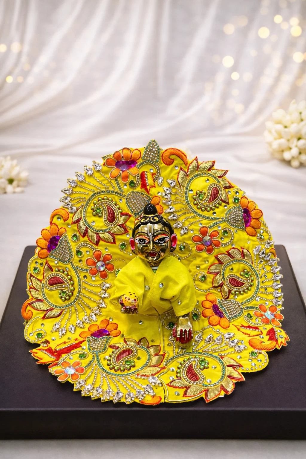 Premium yellow stone work Laddu Gopal poshak royal festive shringar