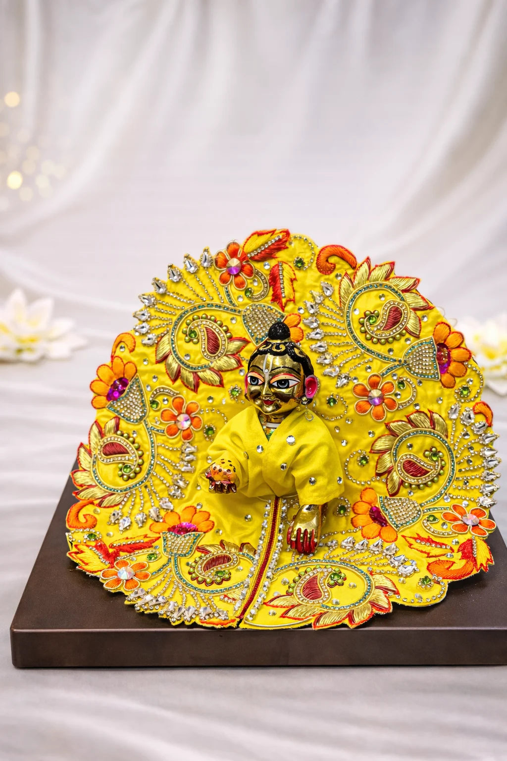 Premium yellow stone work Laddu Gopal poshak royal festive shringar