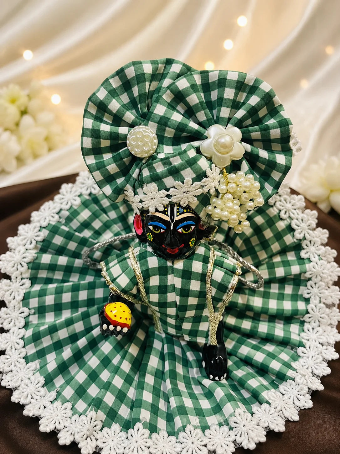 Classic cotton check poshak for Laddu Gopal with traditional checked pattern