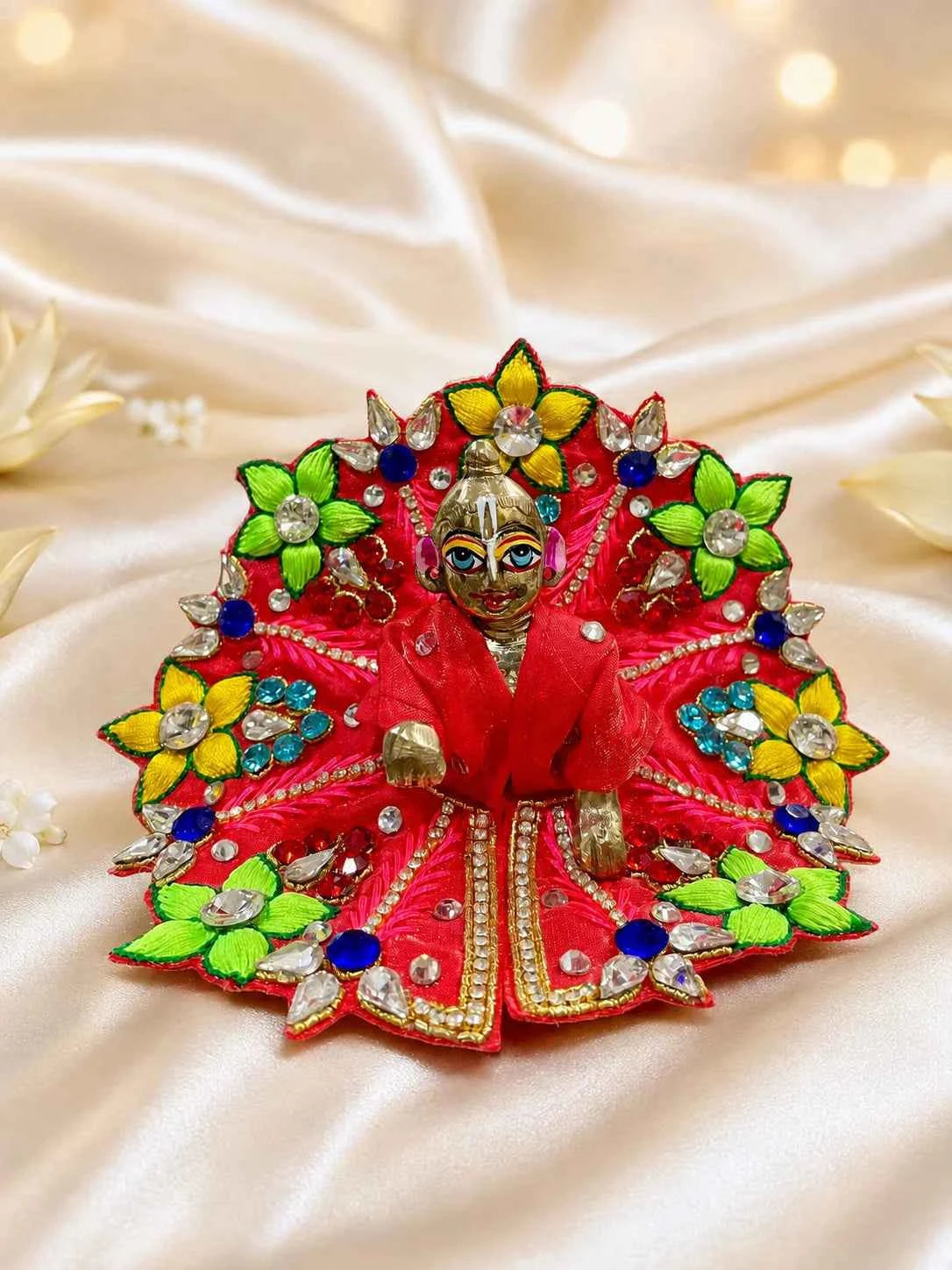 Coral Multicolor Floral Poshak for Laddu Gopal