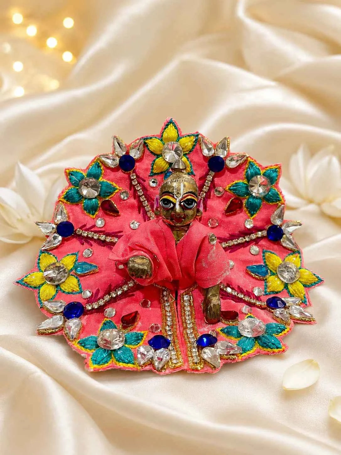 Coral Multicolor Floral Poshak for Laddu Gopal