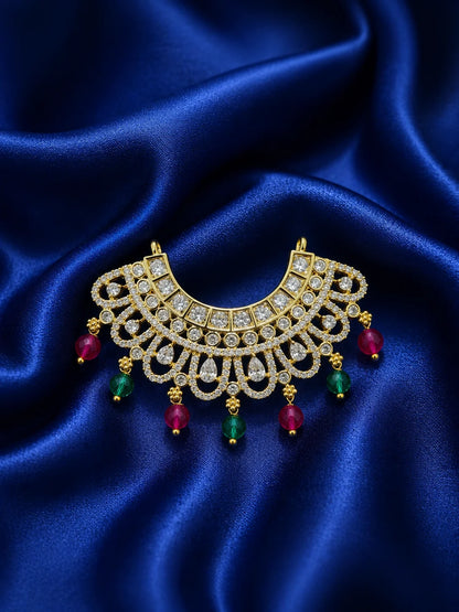 Premium gold plated Crystal Hansuli Hasli collar necklace with white American Diamond pave for Laddu Gopal deity shringar