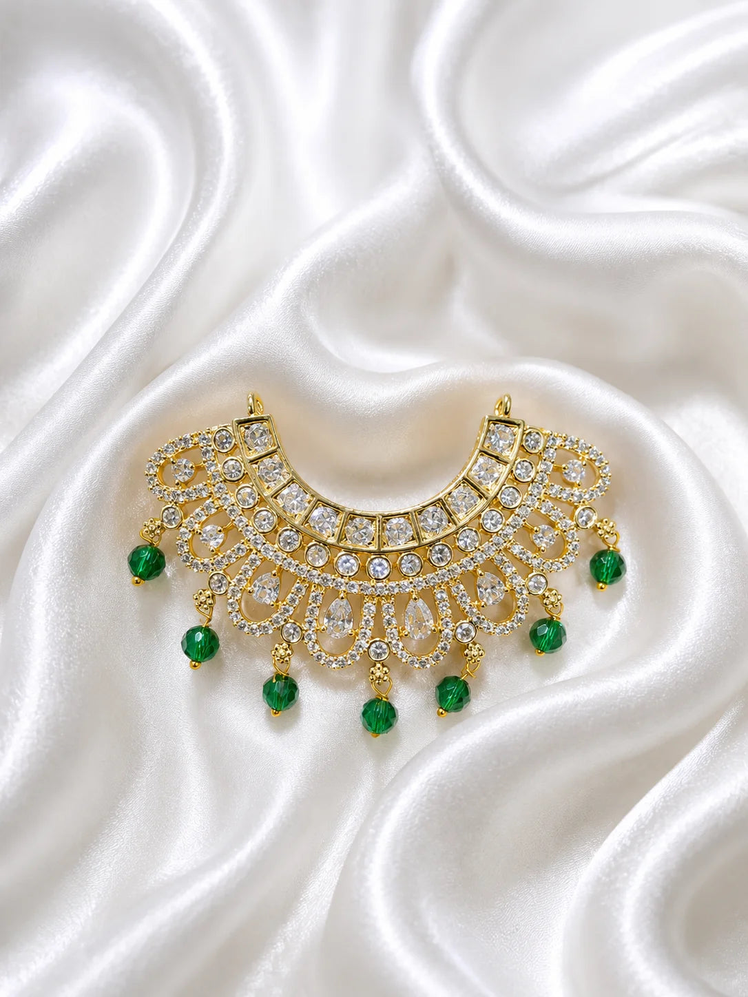 Premium gold plated Crystal Hansuli Hasli collar necklace with white American Diamond pave for Laddu Gopal deity shringar