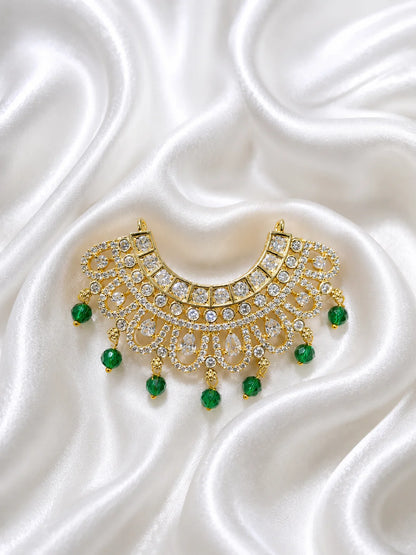 Premium gold plated Crystal Hansuli Hasli collar necklace with white American Diamond pave for Laddu Gopal deity shringar