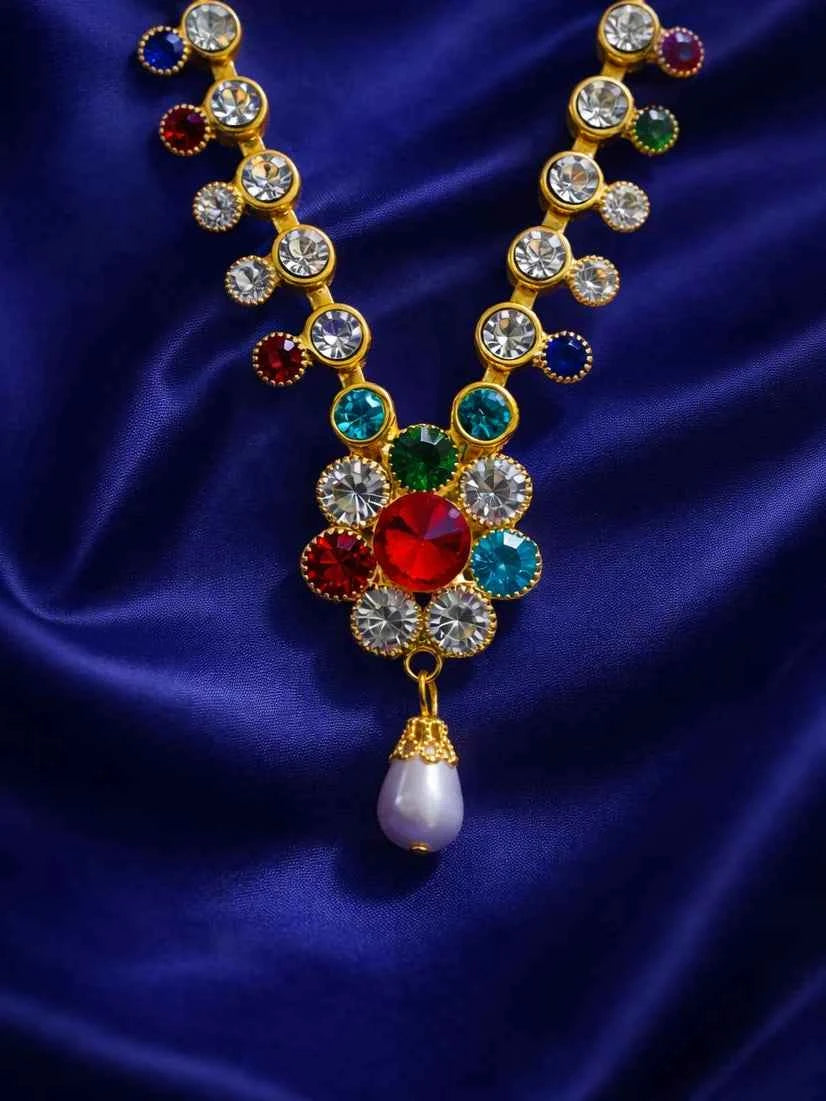 Designer multicolor stone mala for God with pearl drop for divine shringar