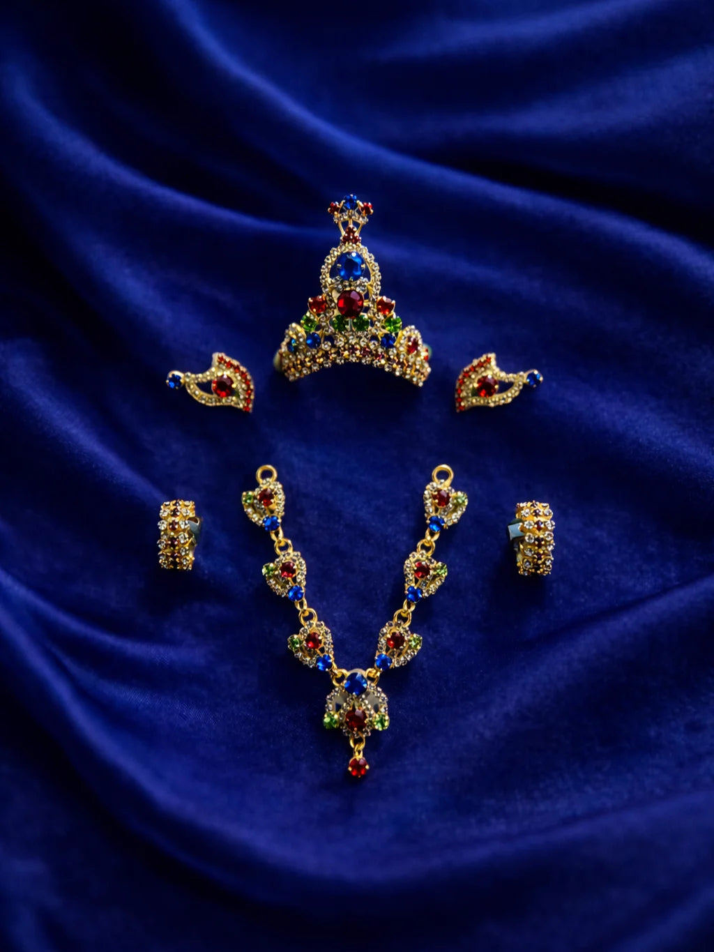 Designer multicolor stone shringar set for divine Krishna shringar