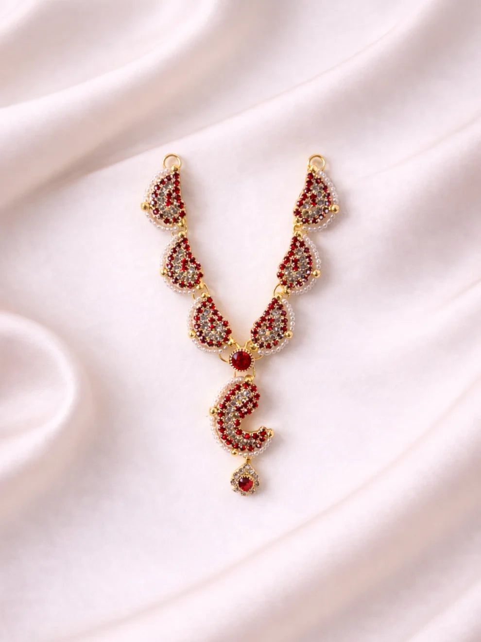 Designer red pearl Laddu Gopal jewellery for royal festive shringar
