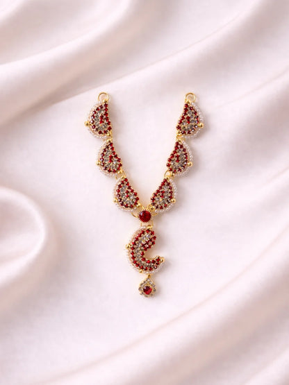 Designer red pearl Laddu Gopal jewellery for royal festive shringar
