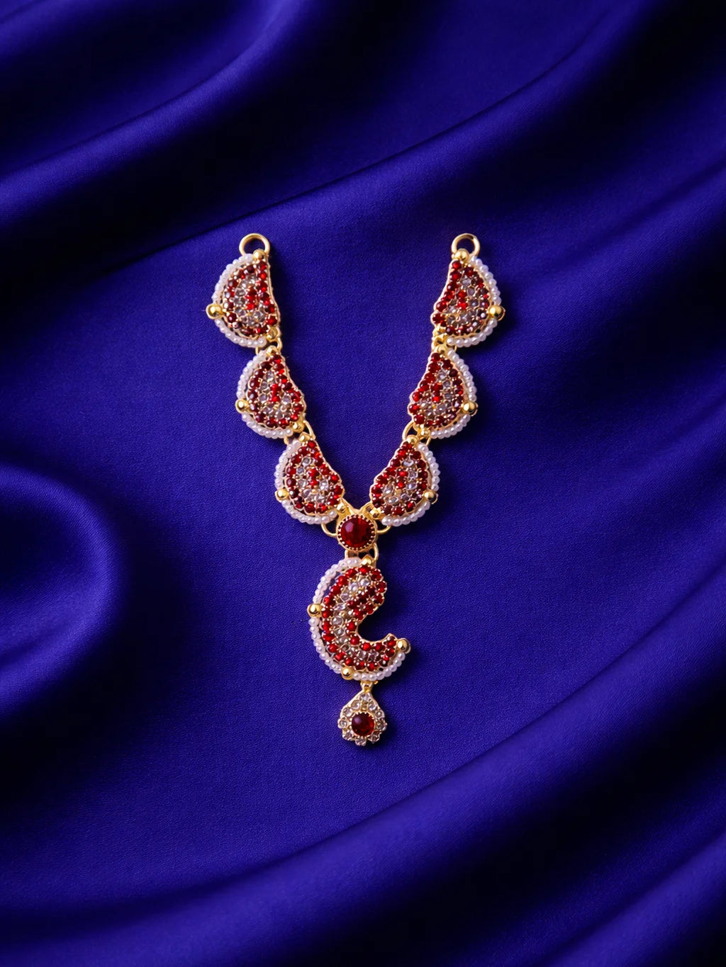 Designer red pearl Laddu Gopal jewellery for royal festive shringar